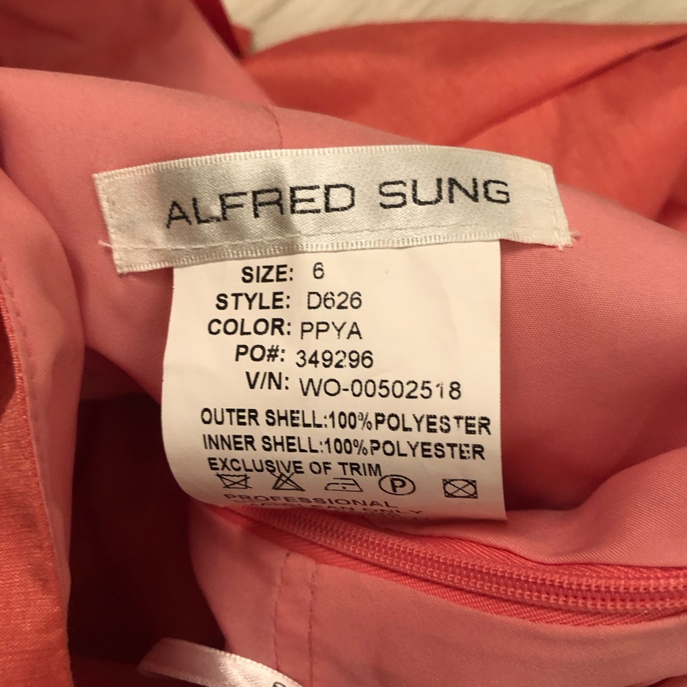 Alfred Sung Bateau Neck Bow Shoulder Dupioni Pink Orange Cocktail Dress size 6 - Picture 3 of 14